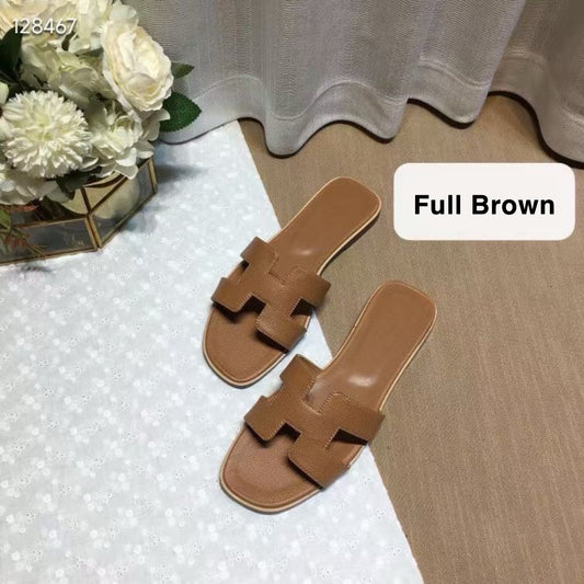 H*rmes Slipper in Full Brown